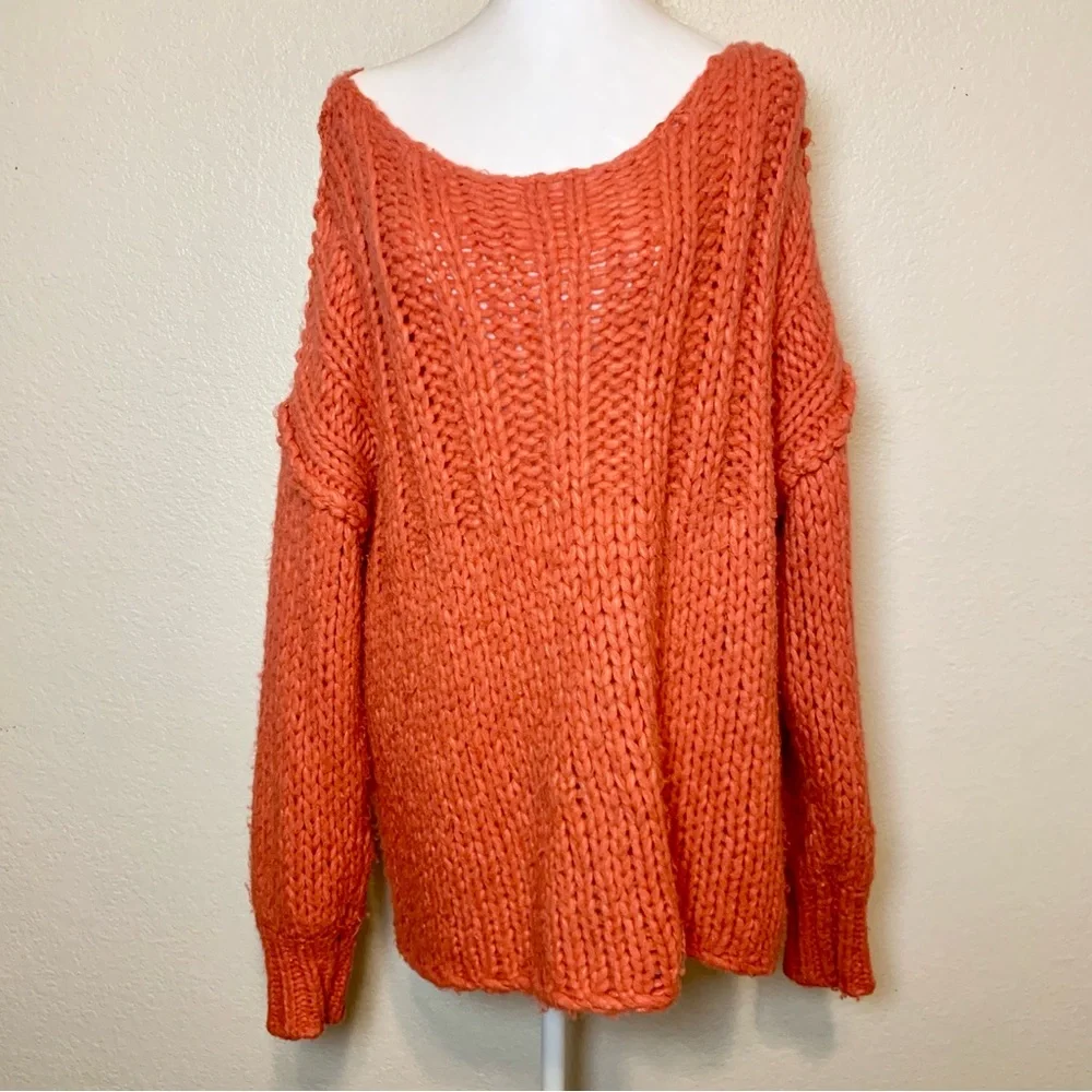 Free People Be There Chunky Knit Pullover Sweater Coral Oversized Small